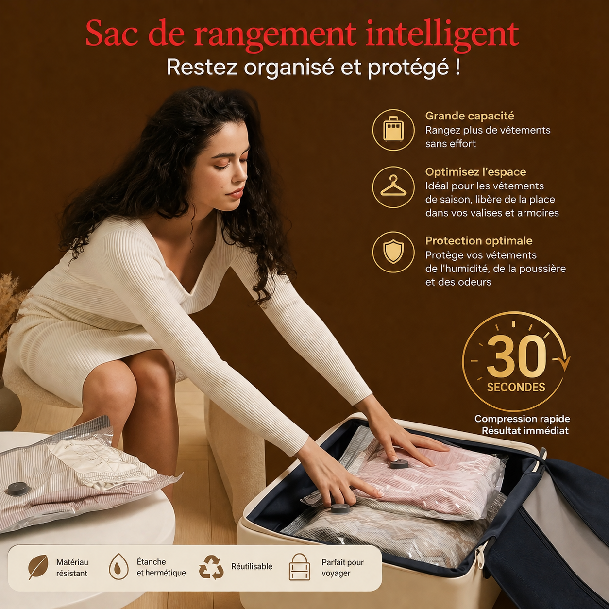 Sacs sous vide avec pompe rechargeable sans fil – Lot de 15 (5S+5M+5L)